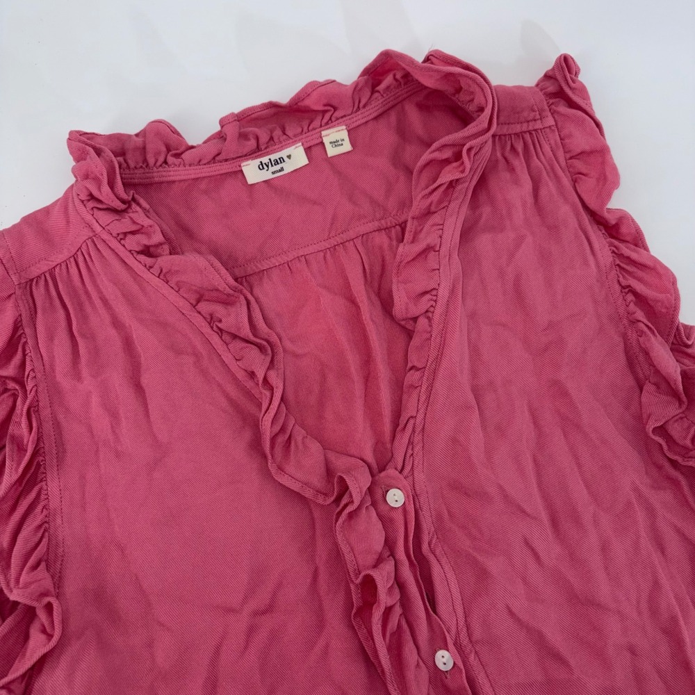 Dylan Womens Pink‎ Ruffle Button Front Sleeveless Rayon Tunic Dress Small